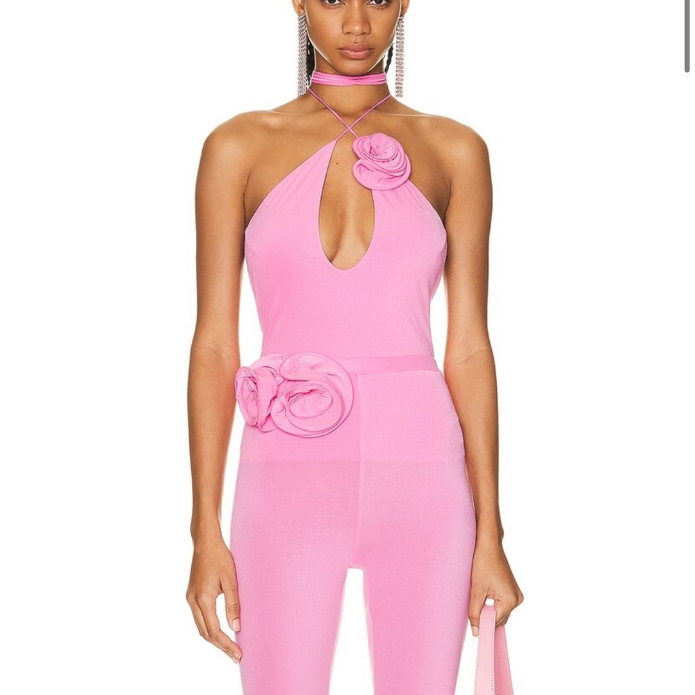 Magda Butrym Vibrant Pink Halter Blouse with Floral Details